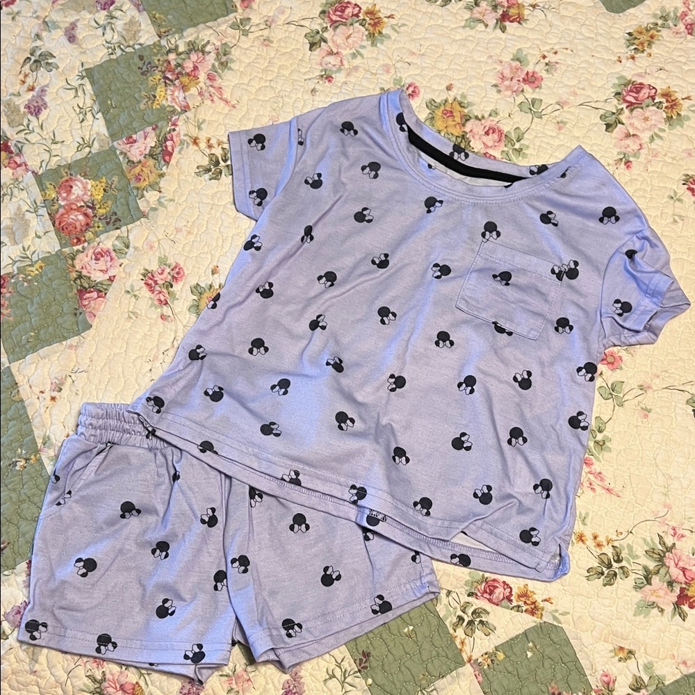 Disney Kids Pajama Set - Lavender with Black Mickey Print